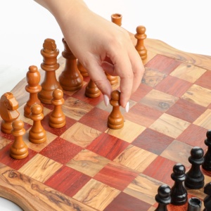 Wavy Edge Olive Wood <b>Chess</b> <b>Board</b> with Red Squares, Rustic Decorative Game <b>Board</b> 22–41 cm, Wholesale - Product Image 5