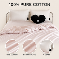 Juego de Ropa de Cama de Satén Rosa, 100% Algodón, 4 Piezas, para Todas las Temporadas, Suave y Lisa, para Hogar y Hotel