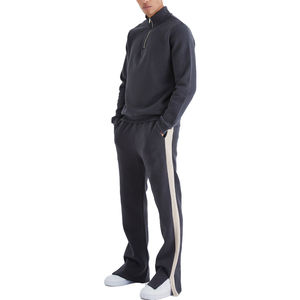 Survêtement d'hiver pour hommes de haute qualité à capuche uni avec logo noir en deux pièces en polyester et coton écologique respirant pour adultes - Product Image 4