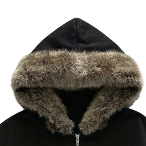 Mens <b>Black</b> Fleece Lined Zip-Up <b>Hoodie</b> with Faux Fur Hood 3D Design Warm Winter Casual Sweatshirt Jacket with Front Pocket - Product Image 3