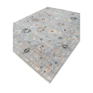 Tapis en laine noué à la main Cyanna Blue 9x12 rectangulaire, motif médaillon abstrait, idéal pour couloir, entrée, chambre SKWL-547 - Product Image 2