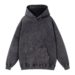 Sweat à capuche pour homme 100% coton lourd Streetwear Sweat à capuche surdimensionné Lavé à l'acide Sweat à capuche à épaules tombantes pour homme - Product Image 1