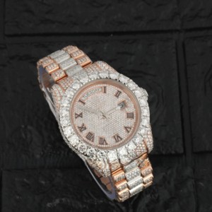 Reloj de Lujo Analógico de Acero Inoxidable con Incrustaciones de Moissanita VVS, Movimiento Automático Completo Hecho a Mano, Estilo Hip Hop con Diamantes de Imitación, Unisex para Hombre - Product Image 4