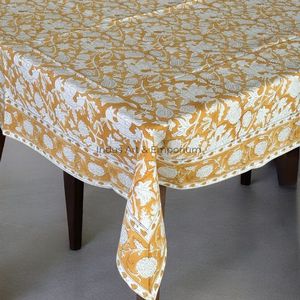 Mantel amarillo de algodón hecho a mano indio hermoso bloque de mano impreso cubierta de mesa de algodón para mantel de boda para la venta - Product Image 2