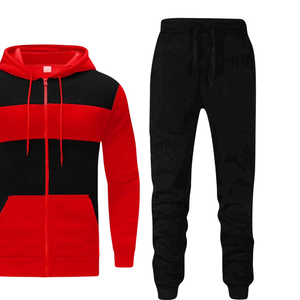 Conjunto deportivo rojo y negro con capucha y cremallera, pantalones jogger para hombre, ropa deportiva informal de invierno, venta al por mayor de fábrica, logotipo personalizado OEM - Product Image 5