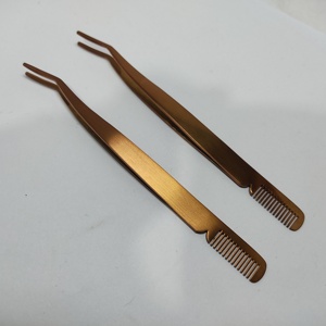 Pince à épiler anti-magnétique en acier inoxydable 10 mm pour extensions de cils, applicateur et dissolvant, peigne à cils à pointe lisse, or rose - Product Image 5