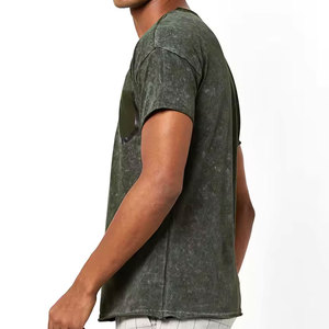 Camisetas lavadas con ácido informales para hombres de alta calidad Diseño de manga corta personalizado con el último estilo de color sólido - Product Image 2