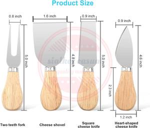 Set de 4 couteaux à fromage \ Set de couteaux avec manche en bois Acier inoxydable Coupe-fromage Couteau à beurre et fourchette - Product Image 4