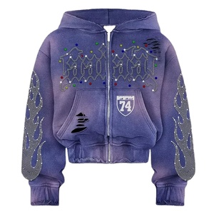 Sudadera con Capucha de Lujo con Cremallera y Pedrería, Estilo Urbano Extragrande Personalizado para Hombre, Felpa Gruesa, OEM ODM - Product Image 1