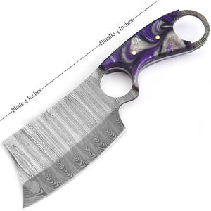 Couteau à découper artisanal en acier Damas, lame de 4 pouces, manche en résine avec trou pour le pouce, couteau à lame fixe pour la chasse et le camping, étui inclus, garantie de 3 ans - Product Image 1