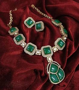 <b>Gold</b> Plated Luxury Designer Polki Necklace <b>Set</b> with <b>Earrings</b> Bridal Jewelry for Wedding & Party Celebration - Product Image 1