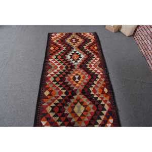 2.7x12.9 ft Rug, Vintage Turkish Rug, <b>Red</b> Kilim <b>Wool</b> Rug - Product Image 4