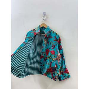 Veste en velours imprimé Turquoise Garden pour femmes, réversible, motif botanique et oiseaux, grande taille, pour la saison printanière - Product Image 1