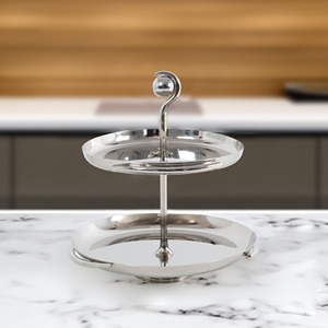 2 Tier Silver Round Steel Cake Stand For Serving Cakes <b>Desserts</b> Fruits Elegant Table Display Centerpiece And Party Decor Uses - Product Image 2