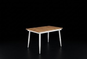 Juego de Muebles de Comedor de Estilo Nórdico Moderno - Mesa Extensible con Tapa de Madera y 4 Sillas Metálicas con Respaldo Cruzado y Asientos de Cuero PU - Product Image 4