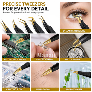 Juego de Pinzas de Precisión Premium de 5 Piezas, Acero Inoxidable, Punta Ultrafina, Antideslizantes, Kit de Herramientas para Reparación de Electrónica y Belleza - Product Image 6