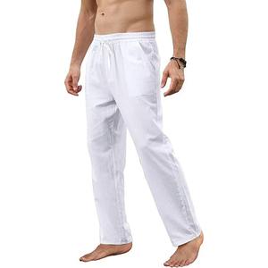Pantalon en coton et lin pour homme, ample, respirant, décontracté, uni, pantalon de survêtement, grande taille, streetwear, fitness, léger, pantalon de yoga - Product Image 1