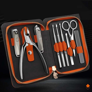 Sac pliant en cuir de Style chaud de haute qualité Portable en acier inoxydable 9 pièces ongles outils de manucure ensemble de manucure ensemble de pédicure - Product Image 5