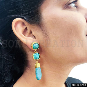 Boucle d'Oreille Turquoise Plaqué Or SKU6791 - Product Image 3