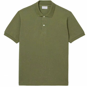 Polo de Piqué de Algodón Verde Oliva para Hombre, Manga Corta, Casual, Color Sólido, Tejido Antiarrugas, Corte Regular - Product Image 4
