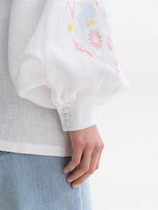 เสื้อผู้หญิงลำลองเรียบง่ายปักมือผ้าฝ้ายทอป๊อปลินคอวีแขนครึ่งซักได้ใส่ได้ทุกฤดูใบไม้ผลิฤดูร้อนฤดูใบไม้ร่วงฤดูหนาว - Product Image 2