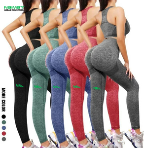 Leggings deportivos de cintura alta, conjunto de Yoga de punto de compresión elástica para mujer, gimnasio sin costuras, levantamiento de glúteos de talla grande - Product Image 1