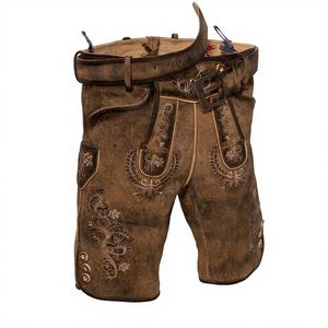 Pantalon de costume traditionnel pour homme, marron doré, longueur genou, broderie crème, finition vintage, look ancien traditionnel, pour l'Oktoberfest - Product Image 1