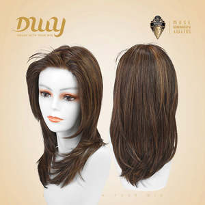 Perruque synthétique mi-longue brune Tanya-DWY avec partie libre et dentelle frontale - Product Image 6
