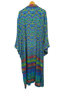 Kimono d'été de luxe, couverture de bikini, robe longue de nuit, kimono sari indien vintage en soie recyclée fait à la main, - Product Image 5