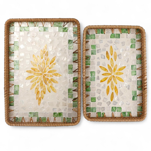 Bandeja Clásica Moderna de Nácar Natural con Ratán Hecha a Mano para Uso en el Comedor del Hogar - Product Image 1