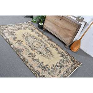 พรมตุรกีโบราณขนาด3.8x6.8ฟุตงานแฮนด์เมดทรงสี่เหลี่ยมผืนผ้าผ้าโพลีเอสเตอร์ขนสัตว์สีเบจและน้ำตาลสำหรับห้องนั่งเล่นวัยรุ่น - Product Image 4