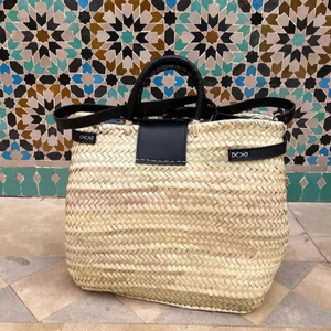 Sac panier tissé à la main avec sac à main marocain en cuir - Product Image 1