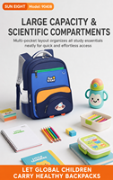 SUN EIGHT Sac à dos d'école primaire de 15,5 pouces pour garçons et filles, sac à livres léger et imperméable avec badge de chat, modèle 90408