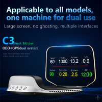 Affichage tête haute (HUD) numérique intelligent C3 pour voiture, avec données en temps réel, compatible OBD2 et GPS, pour rétroviseur, électronique automobile