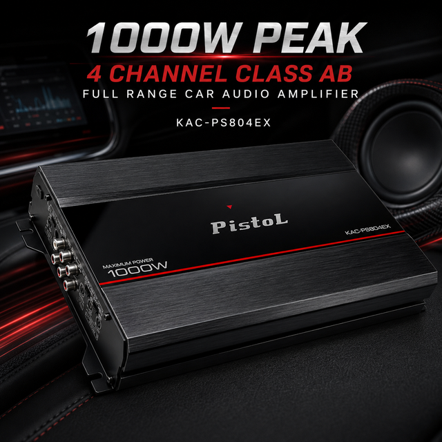 1000W Peak 4 Channel Class AB Full Range Car Audio Amplifier for Car Speaker and Stereo Upgrade KAC-PS804EX
