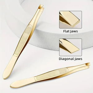 Pinzas para Cejas Inclinadas de Grado Quirúrgico, Recubiertas de Oro, para Depilación con Hilo, con Mango Impreso Cómodo - Product Image 2