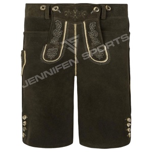 Les plus populaires hommes bavarois Lederhosen solide cuir de vachette daim brodé avant bouton fermeture côtés poches boucles de ceinture - Product Image 1