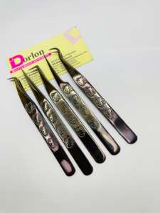 Pinzas para pestañas de acero inoxidable con logotipo personalizado Dorlon, pinzas para pestañas de calidad sostenible de Color personalizado - Product Image 2