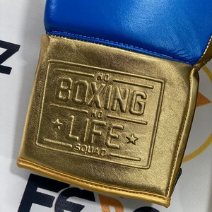 Professional Adjustable Lace-Up Genuine Leather Boxing <b>Gloves</b> Moisture Wicking Customized Golden Blue Colors for Gym Sparring - Product Image 3