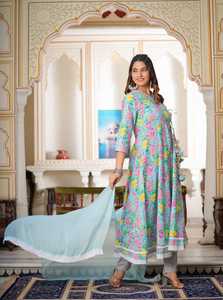 Georgette Anarkali con trabajo de bordado de plata Jari para el yugo Bordado de hilo fino que parece rico y elegante un perfecto - Product Image 2