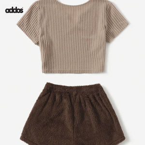 Conjunto de Camiseta y Pantalones Cortos de Algodón Transpirable para Mujer, Estilo Casual, Color Sólido, por Encima de la Rodilla, Novedad de Verano 2025 - Product Image 5