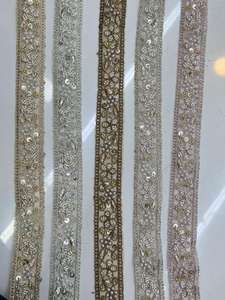 Dentelles brodées écologiques vintage à motifs floraux avec perles, artisanat exquis pour robes de mariée et textiles de luxe - Product Image 4