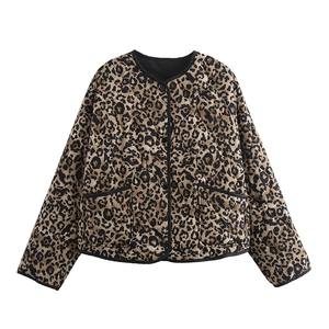 Abrigo de invierno Vintage para mujer, chaqueta acolchada con estampado de leopardo para mujer, Parkas de Otoño de manga larga, abrigos cortos teñidos - Product Image 4