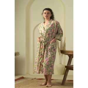 Bata de Baño con Estampado Floral de Hibisco para Mujer, con Cinturón Elástico en la Cintura, Bata de Dormir ODM para Familias y Damas de Honor - Product Image 4