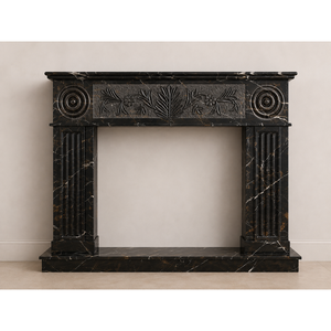 Cheminée en marbre noir et or sculptée à la main, style moderne - Product Image 1