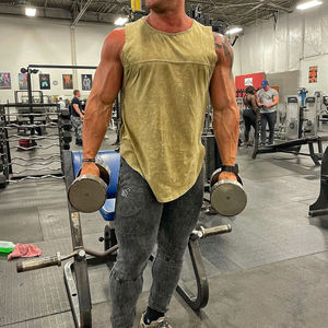 Ropa de gimnasio Precio al por mayor Lavado ácido por encargo O Cuello Gimnasio Músculo Culturismo Gimnasio Correr Hombres Camiseta sin mangas - Product Image 5