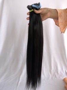 Meilleures ventes de ruban droit 1B de bonne qualité en gros extensions de cheveux alignées sur les cuticules d'un donneur humain de temple indien brut - Product Image 6