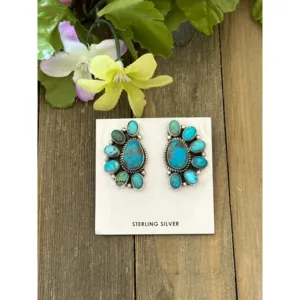 Turquoise and <b>Sterling</b> <b>Silver</b> Post <b>Stud</b> <b>Earrings</b> by Geraldine James Royston Bezel Set - Product Image 1