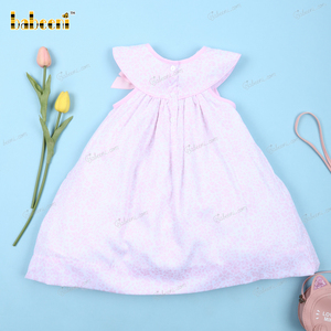 Robe pour enfants sans manches, coupe trapèze, motif floral géométrique rose, brodée à la main, 100% coton certifié OEKO-TEX, OEM ODM - Product Image 6