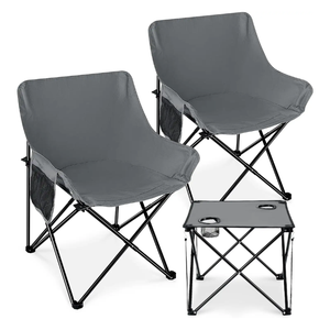 2pcs Chaises de Pelouse Pliantes en Métal Gris Léger Confortable pour Adultes Design Moderne pour Parc Plage Pêche en Plein Air RV Voyage - Product Image 1